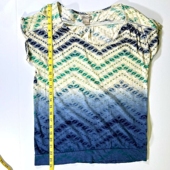 Lucky Brand - Live in Love - Women's Sz S - Blue, Green & Yellow Chevron Design - Picture 10 of 11